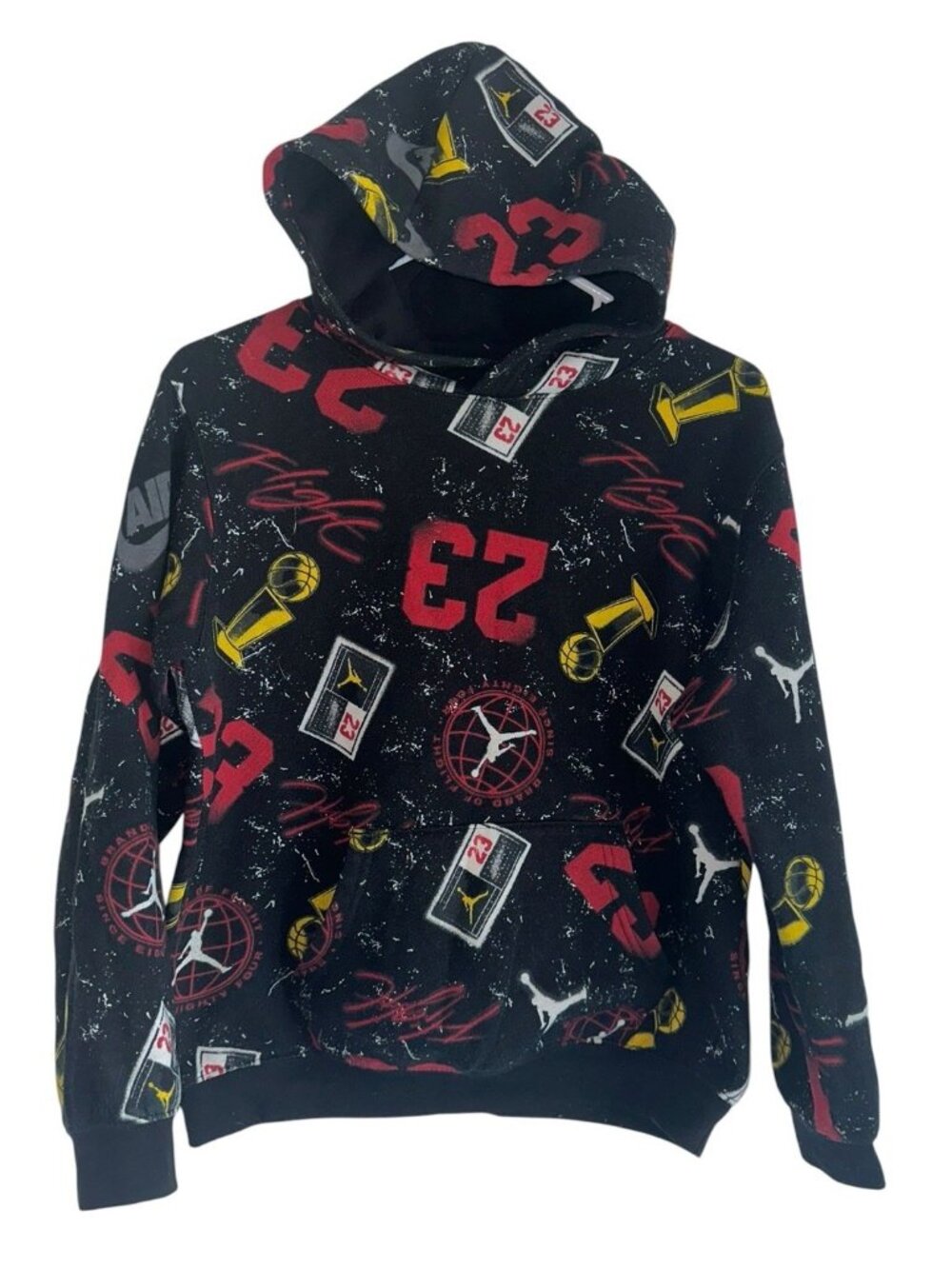 Nike Jordan Boys Streep Champ Hoodie Sz L Black All Over Print AOP